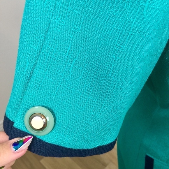 Vintage Turquoise Midi Dress with Navy Trim - Picture 8 of 12